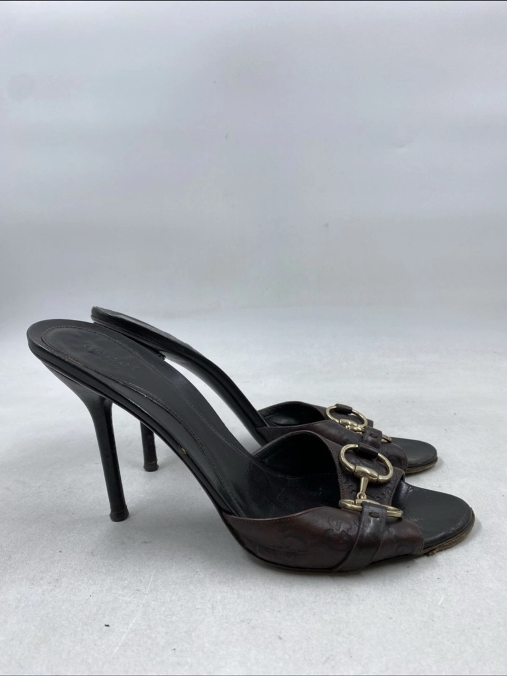 Gucci Brown Leather Horsebit Heeled Mules - Picture 2 of 5